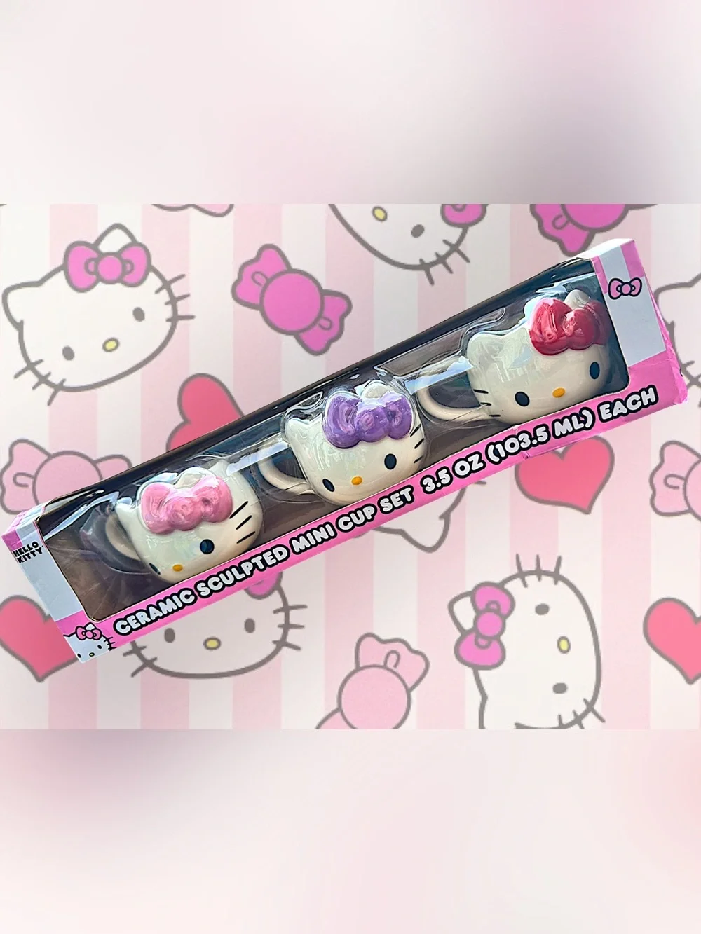 Hello Kitty Ceramic Sculpted Mini Cup Set 3 Piece 3.5 oz Mug Set Sanrio NIB
